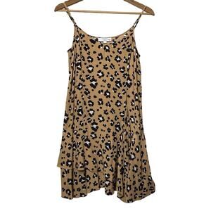 Thakoon Collective Leopard Print Slip Dress Brown Black Ruffle Hem Size 4